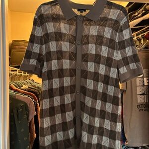 Express Men Textured Plaid Button Up Short Sleeve Shirt